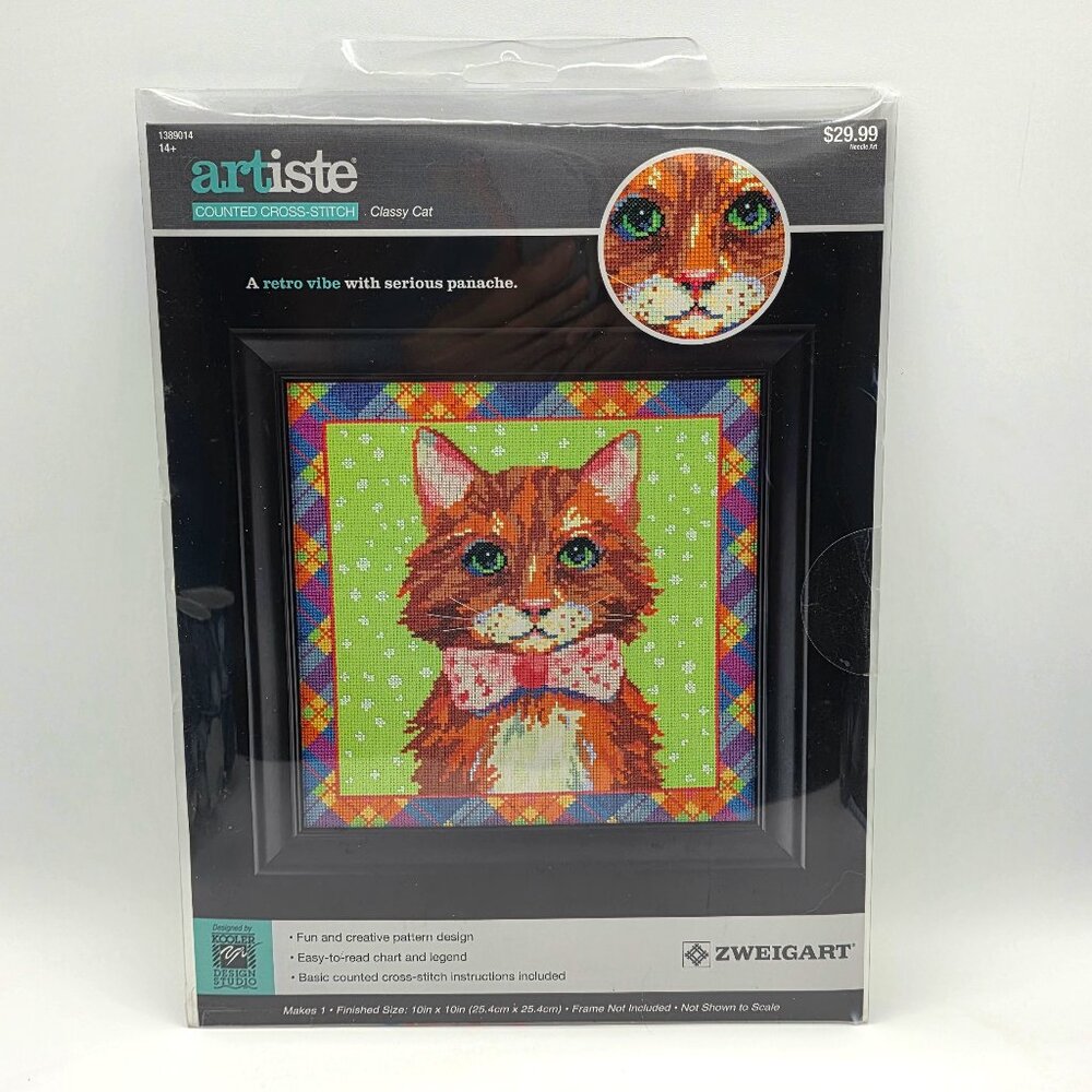 Zweigart Artiste Classy Cat Retro Vibe Counted Cross Stitch Kit 1389014 NIP 2015